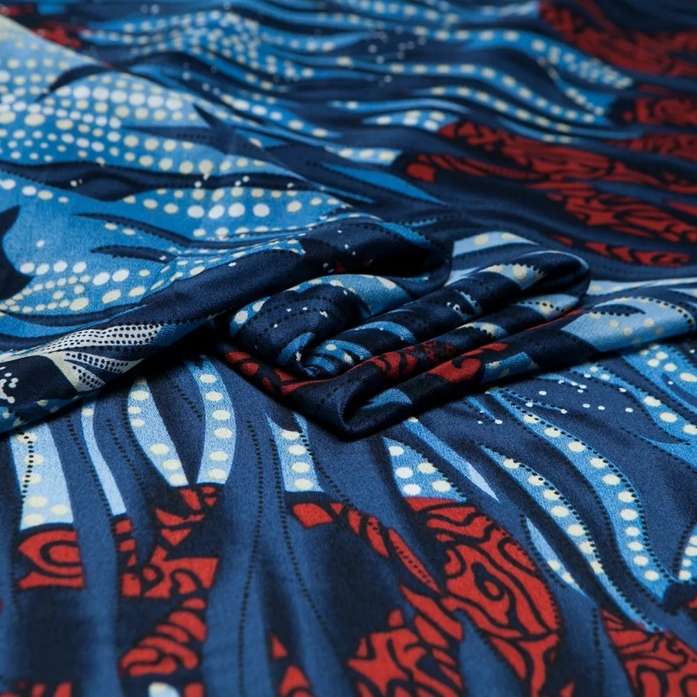 Абстрактный Цветочный и горошек чистый шелк с рисунком креп de chine ткань синие