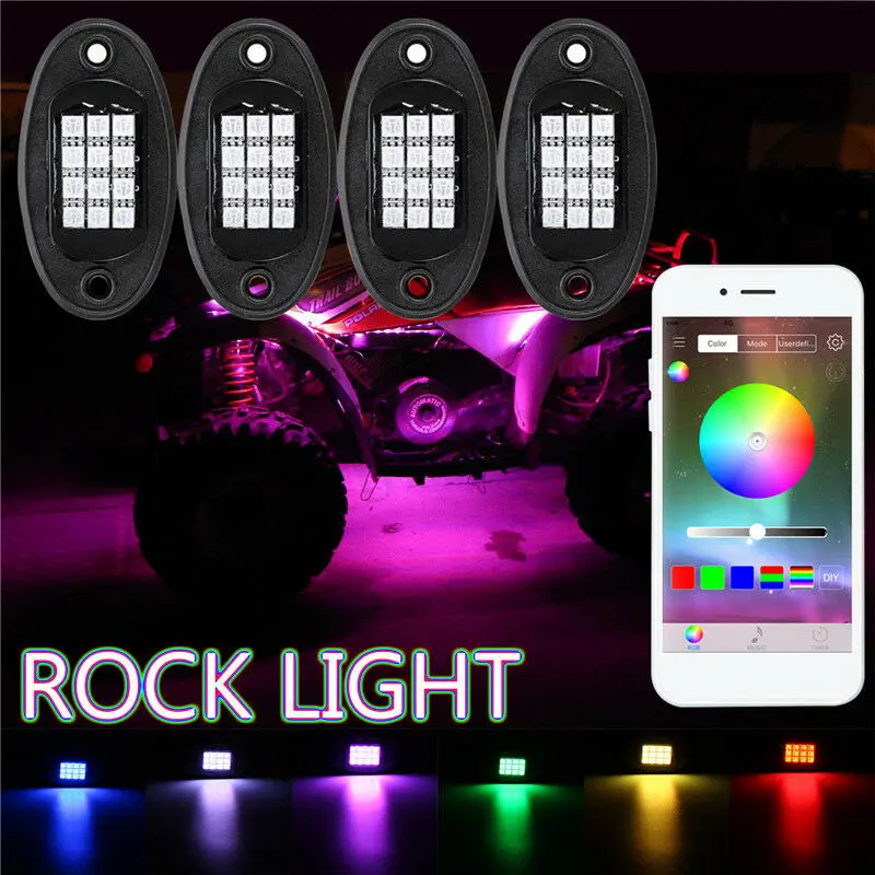 Bluetooth под лампой 4x тело лодка рок приложение внедорожный RGB свет LED Грузовик