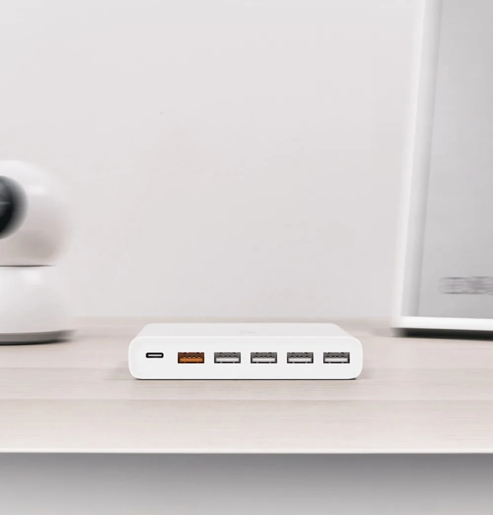 Authentic Xiaomi USB-C 60W Charger Output Type-C 6 USB Ports QC 3.0 Quick Charge 18W x2+24W(5V=2.4A MAX) For Smart Phone Tablet