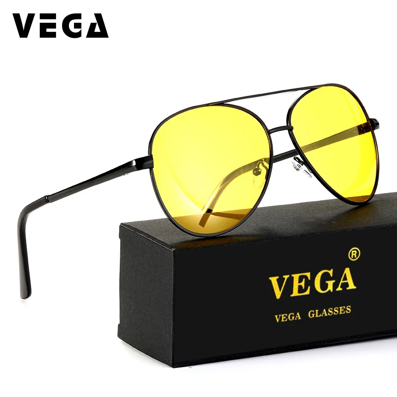VEGA поляризованные солнцезащитные очки ночного видения для мужчин и женщин, лучшие очки для вождения в ночное время, прозрачные желтые линзы, антибликовые UV400 2081