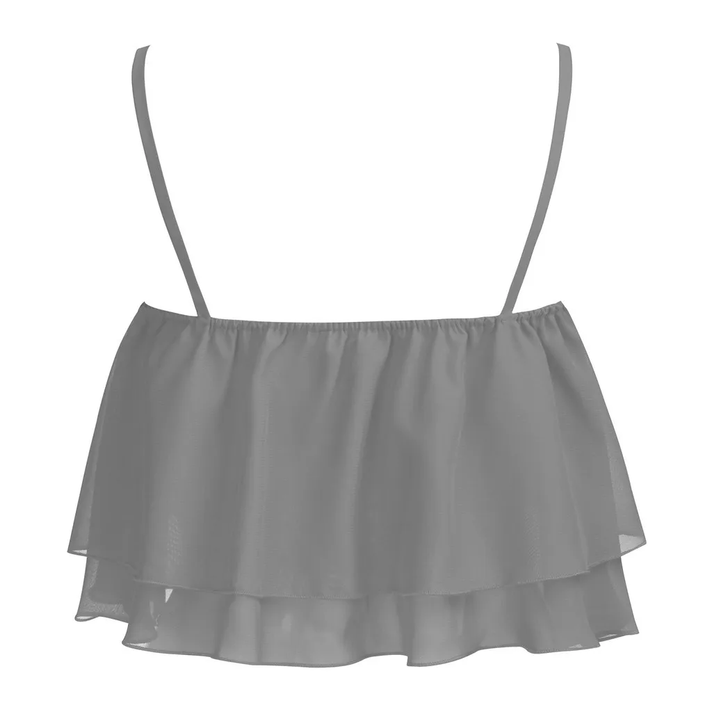 Blusas mujer de moda, женская блузка, рубашка, Женская Сексуальная плиссированная двухслойная шифоновая блузка без рукавов с оборками, туника