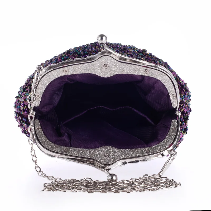 Однотонная сумка хобо с бисером блестящая женская вечерняя сумочка блестками