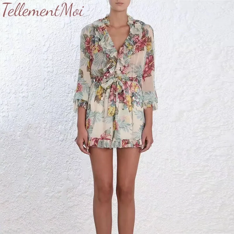 Женский купальный костюм с шортами летний Boho комбинезон цветочным принтом