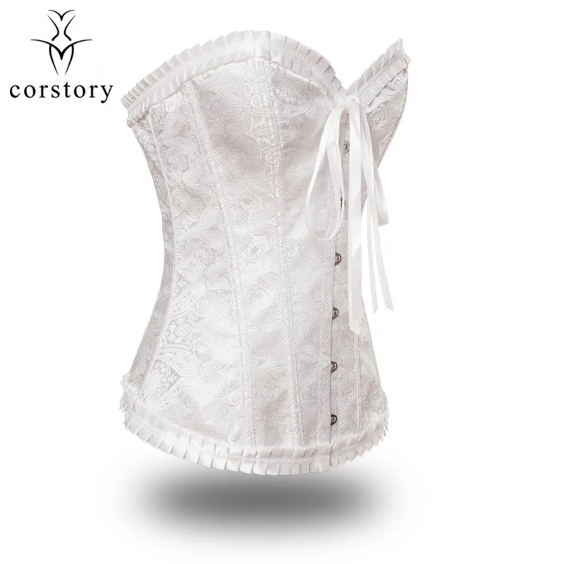 Corstory пикантные белые свадебные жаккардовая парча Overbust викторианские корсеты и