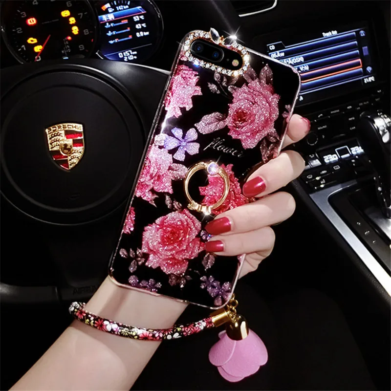 Для iPhone 7 8 Plus X роскошный модный Блестящий ретро розовый шнурок для цветов чехол