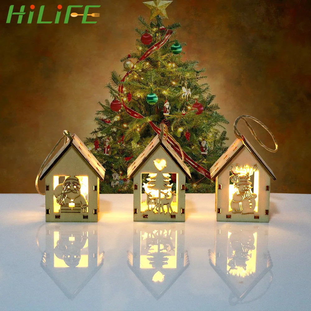 Деревянный подвесной домик светильник кой Рождественское украшение мини-модель