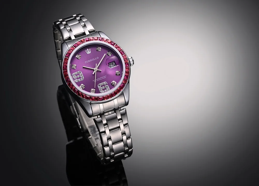 Высококачественные модные роскошные женские часы 2017 фиолетовые Японские