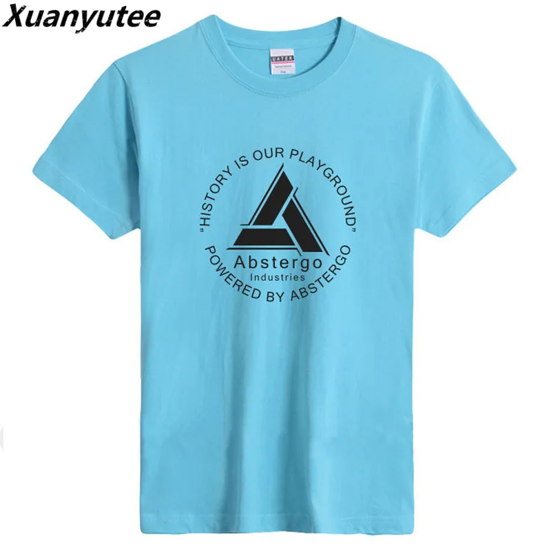 Xuanyutee Новое поступление футболка мужская с принтом Abstergo Industries летняя круглым