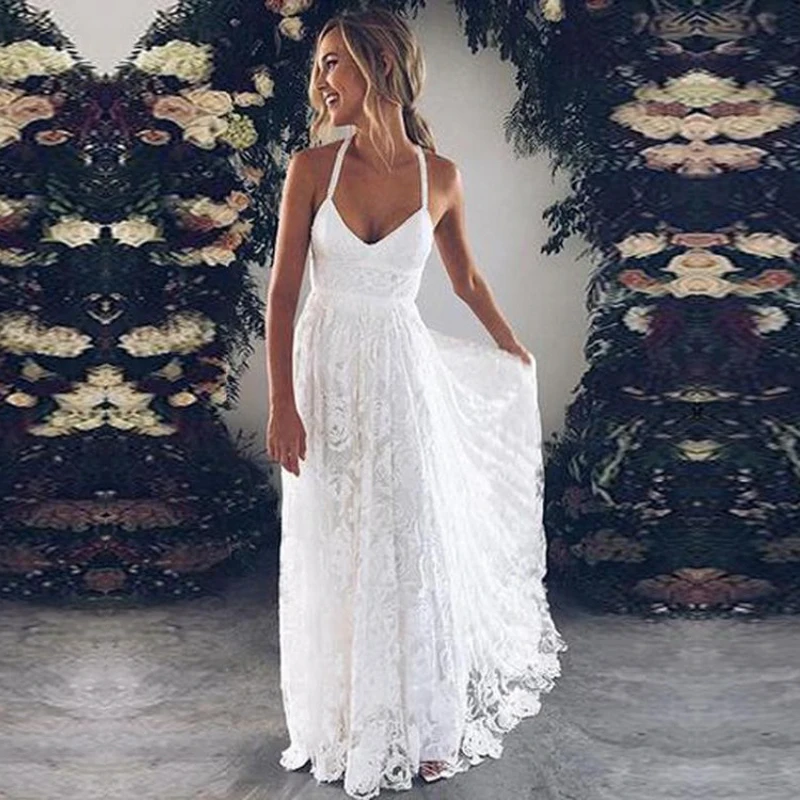 Кружевное свадебное платье в стиле бохо Vestido De Noiva с бретельками крест накрест