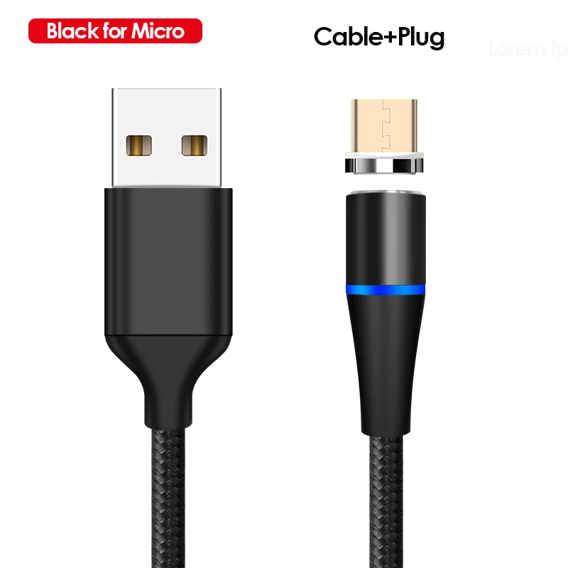 Black For Micro Магнитный кабель 3A Micro Usb кабель для быстрой зарядки телефона Usb кабель для передачи данных type-C магнитное зарядное устройство Usb-c для iPhone huawei xiaomi - Цвет: Black For Micro