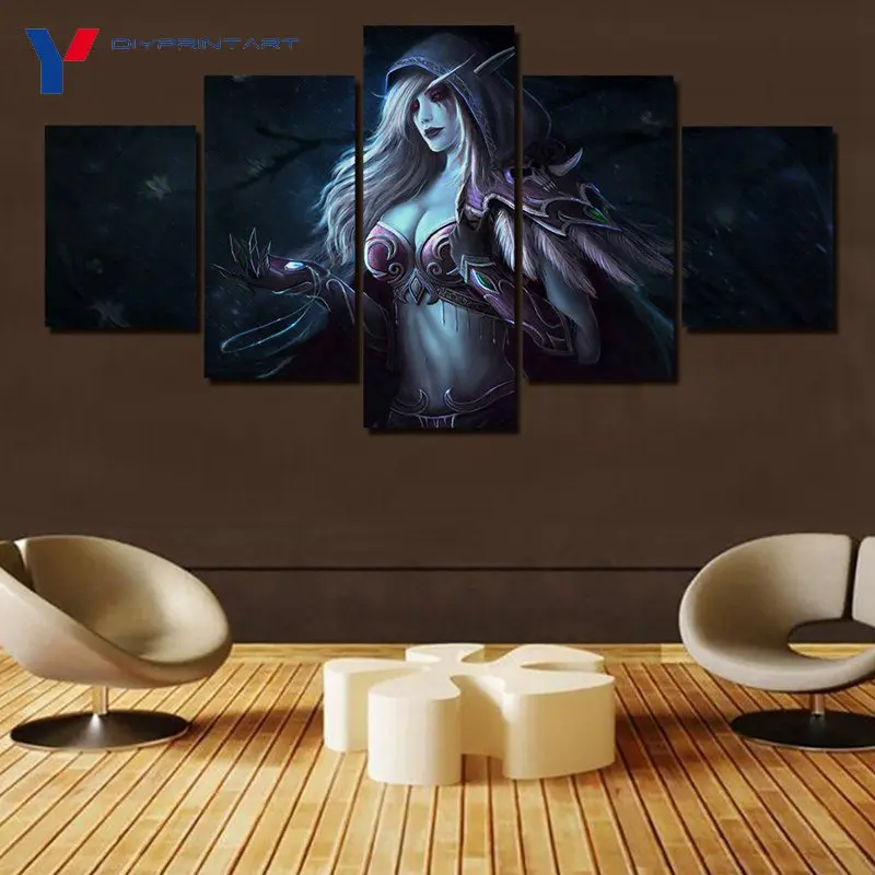 Игра Sylvanas Windrunner печати Живопись 5 шт. Плакаты и принты настенный художественный