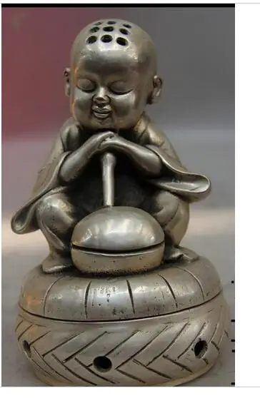 

decoration copper silver factory outlets China Buddhism Tibet Silver Buddhist monk Muyu Incense Burner Censer Statue