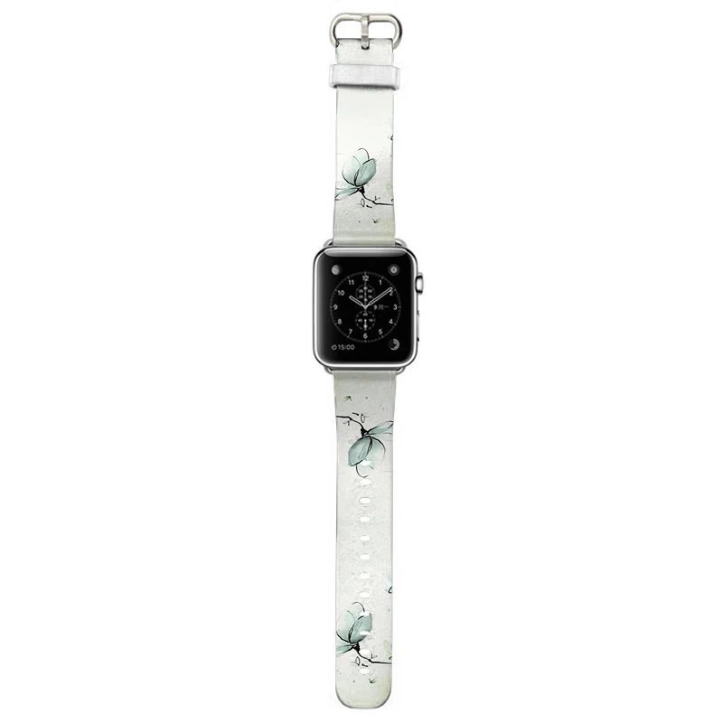 Magnolia 3 Magnolia модный 38 мм 42 мм из натуральной коровьей кожи ремешок для Iwatch 22 24 мм ремешок для Apple Watch цветок элегантный браслет на запястье - Цвет ремешка: Magnolia 3