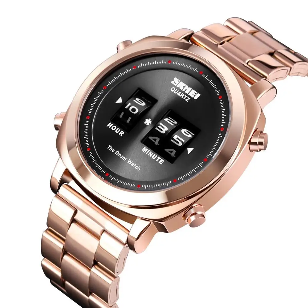 Rose gold black Новые мужские кварцевые часы Лидирующий бренд SKMEI наручные часы из нержавеющей стали мужские часы деловые мужские s часы 30 м водонепроницаемый браслет мужской - Цвет: Rose gold black