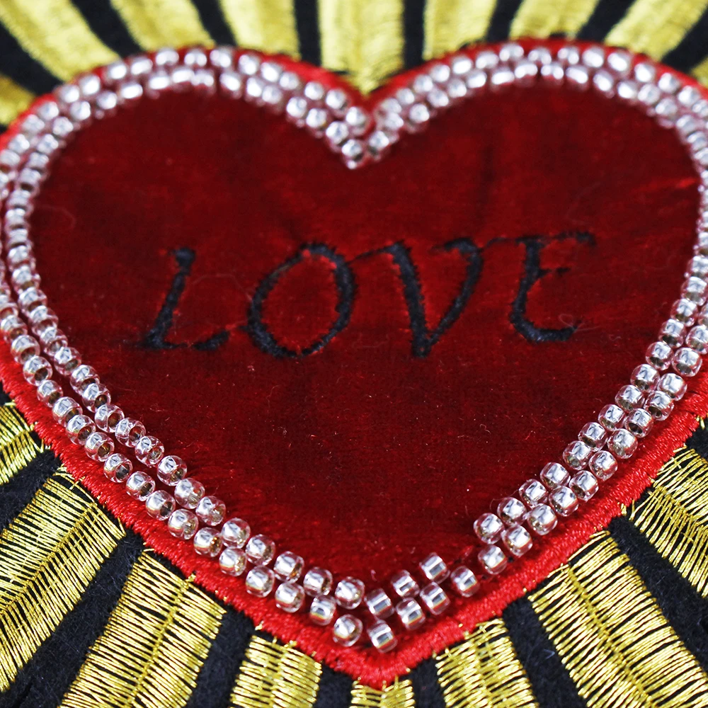 10 шт. тканевые нашивки с бусинами и красным золотым сердцем аппликация мотив