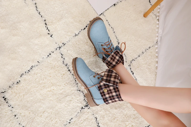 ASILETO/ковбойские ботинки из джинсовой ткани осенне-зимняя обувь на шнуровке