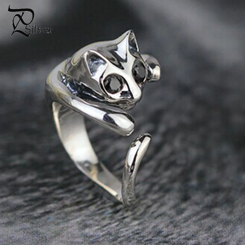 Модные дрель прекрасный Симпатичные блестящей гладкой рот кошка кольцо 925