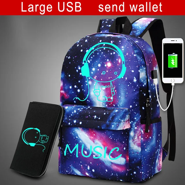 L USB W. 3 шт. модные светящиеся школьные сумки, рюкзак для мальчиков и девочек, звездное небо, детский школьный рюкзак для школьников, рюкзаки для ноутбука с usb зарядкой - Цвет: L USB W.