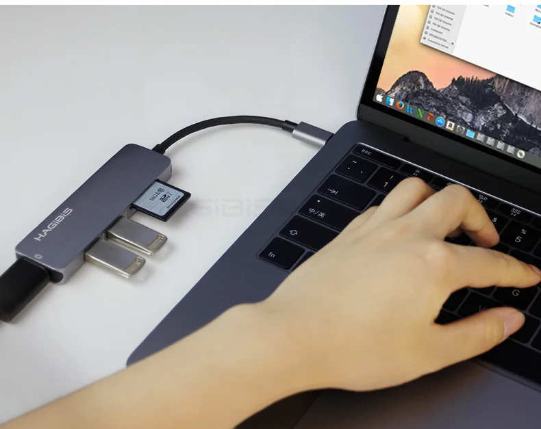 Hagibis Тип type-C USB 3,1 мульти Порты и разъёмы адаптер USB-C к HDMI 4K HD USB 3,0 концентратор 2-Порты и разъёмы SD Card Reader конвертер кабель для Macbook