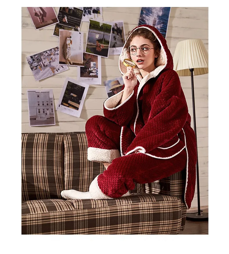 Женские Фланелевые Пижамные комплекты длинные брюки с рукавами костюм теплый