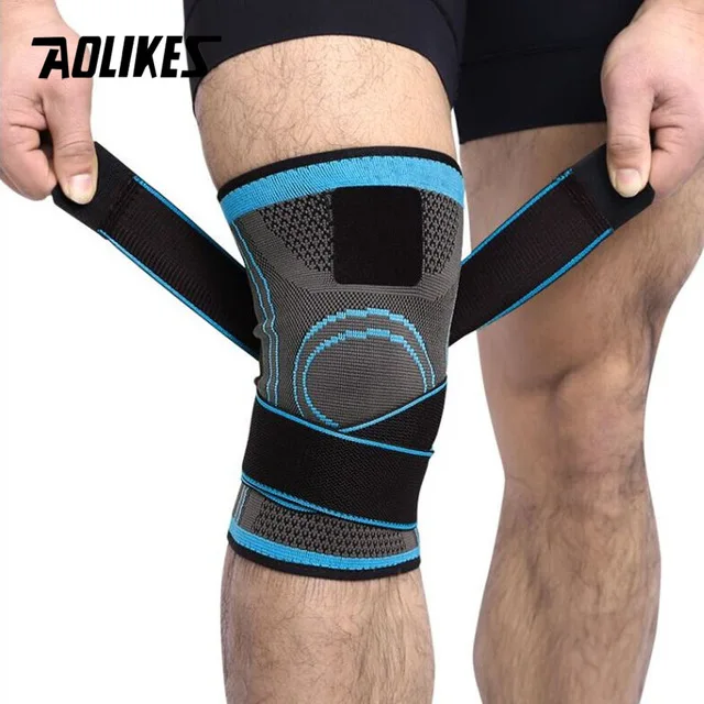 Blue AOLIKES 1 шт. 3D ткацкие наколенники для баскетбола, пешего туризма, езды на велосипеде, поддержка колена, профессиональные защитные спортивные наколенники - Цвет: Blue