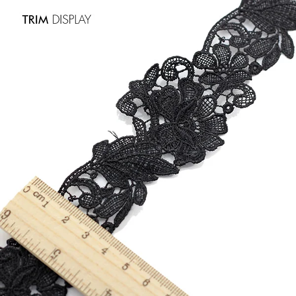 Вышитый черный цветок лист Скрапбукинг кружевная Лента ткань с узором отделка