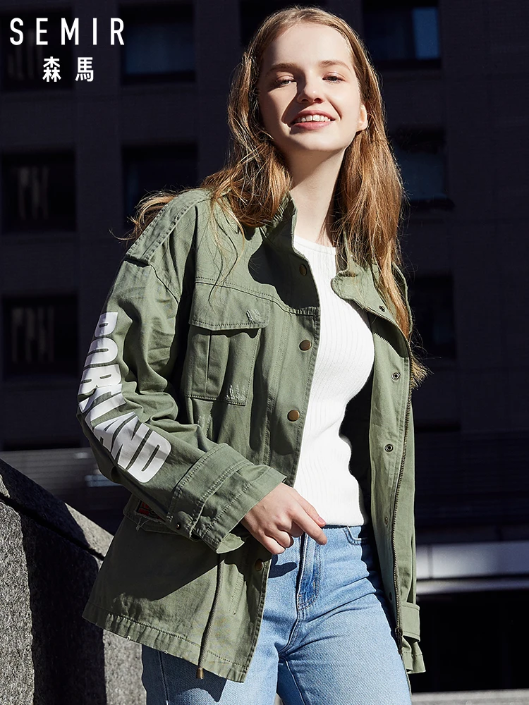 SEMIR Женская длинная куртка со стоячим воротником с аппликацией карманом и