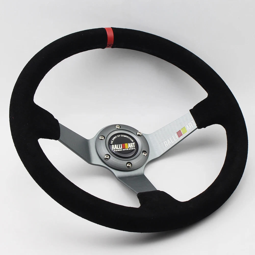 14 дюймовый серый Ralliart Deep Dish замшевый кожаный гоночный автомобиль рулевое колесо