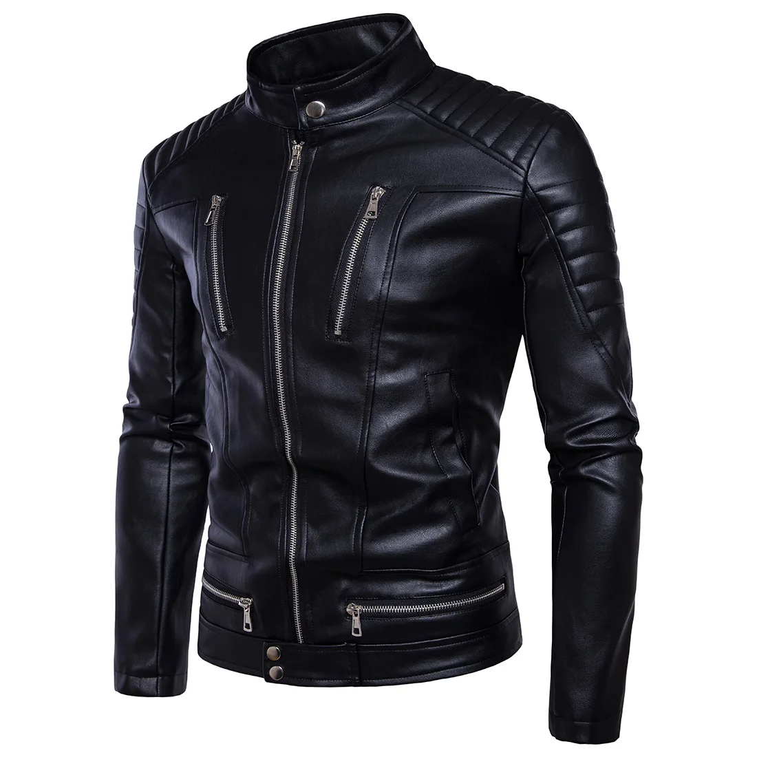 

Jacket Men 2018 Fashion New Style Ou Men Men Motorcycle Multi-zipper Leather Motorcycle Leather men jacket hot