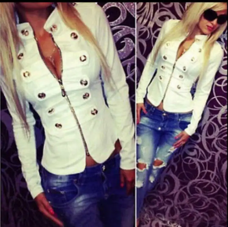 Полушерстяные женщин Военная Униформа Стиль двубортный воротником стойкой