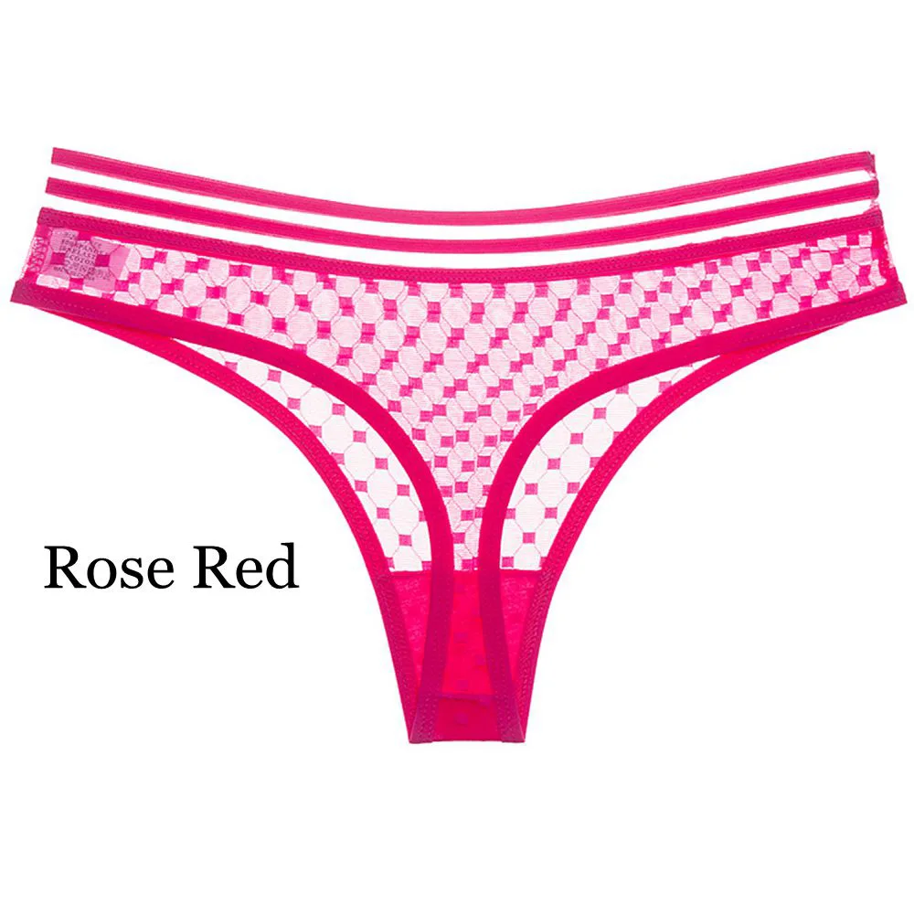 rose red 1 шт., прозрачное Сетчатое нижнее белье, женские одноцветные сексуальные трусики с низкой посадкой, женские стринги и стринги, женские дышащие Бесшовные трусики - Цвет: rose red