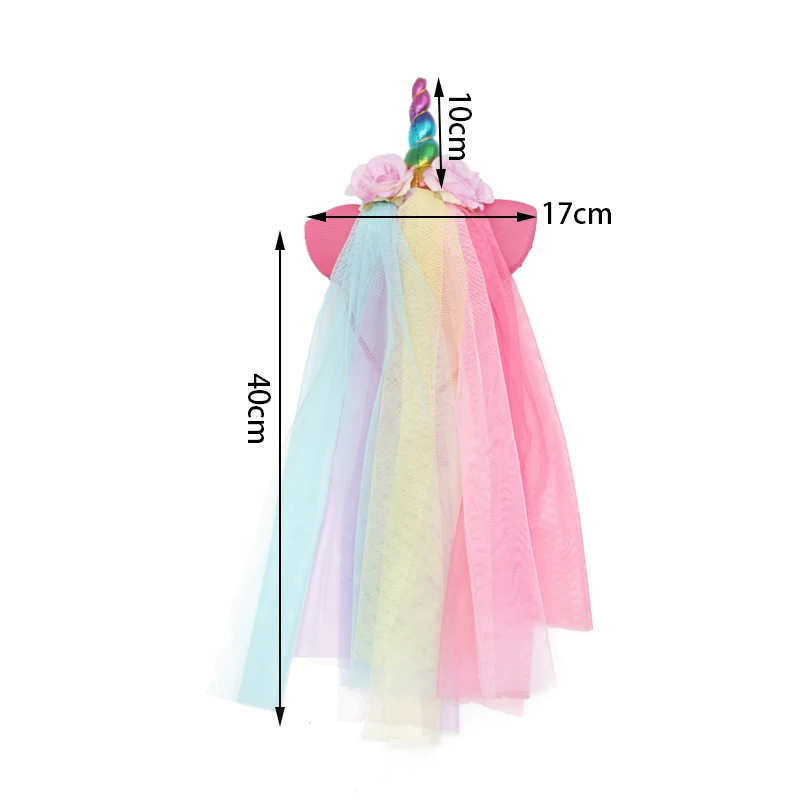 

1 PC Rainbow Unicorn Headband Glitter Cat Ears Headband With Long Tulle Party Unicorn Hair Accessories Girls Unicorn Hair Band
