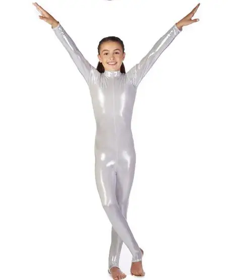 

dance unitard bodysuit mock neck Girls Children Kids metallic Shiny catsuit gymnastic unitards