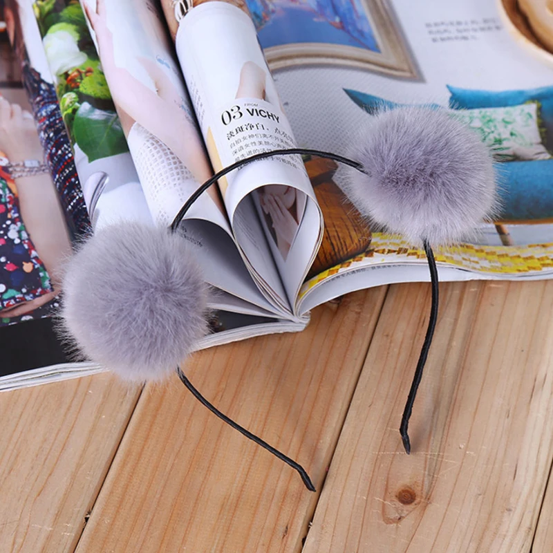 

1PC Hot Sale High Quality Cute Women Furry Fluffy Artificial Double Rabbit Plush Balls Headband