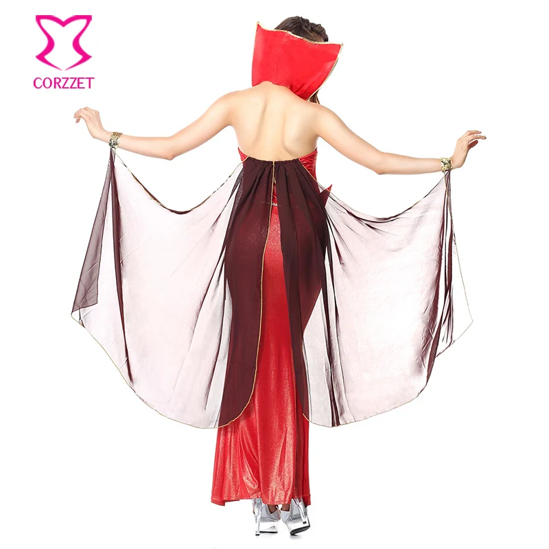 

Red Vinyl Stand Collar Long Split Devil Queen Cosplay Gothic Fancy Dress Adult Sexy Vampire Costume Halloween Costumes For Women