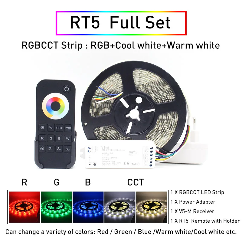 5 м 5050 SMD RGB CCT светодиодный светильник s Водонепроницаемый 60 Светодиодный s/m гибкий светильник DC 12 В теплый белый 2,4G беспроводной синхронный контроль - Испускаемый цвет: RT5 Full Set
