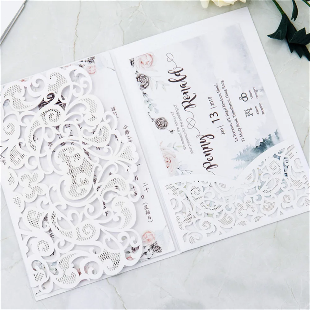 10 шт. свадебные приглашения лазерная резка роскошные золотые высококачественные