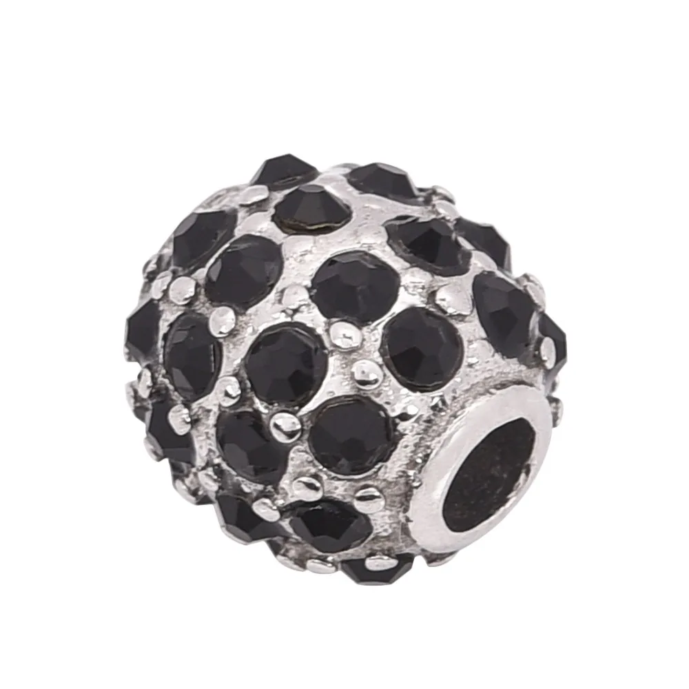 Бусины из нержавеющей стали с отверстием 3 мм черные стразы металлические