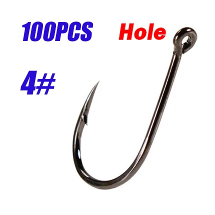 100PCS Hole 4 100 шт., 1 коробка, Стальные рыболовные крючки, карповый крючок, рыболовный джиг, набор головок, рыболовные крючки для ловли карпа - Цвет: 100PCS Hole 4