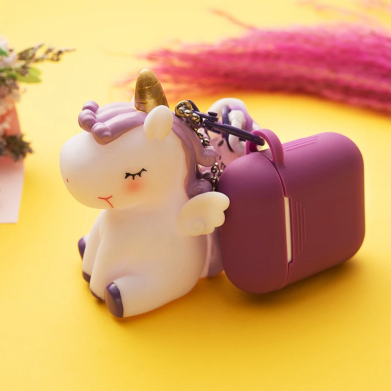 Милый силиконовый чехол с единорогом для Apple Airpods брелок Bluetooth беспроводные
