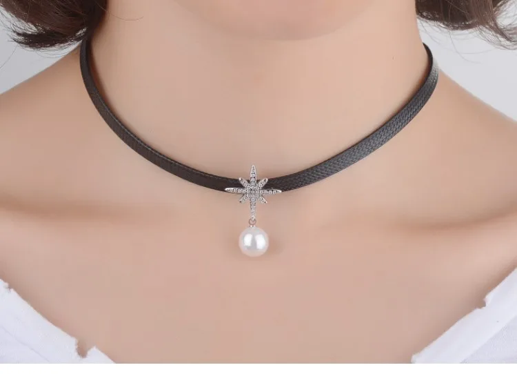KOFSAC Новая Мода Серебро 925 Роскошный Кристалл CZ кулон ожерелья для женщин вечерние Ювелирные изделия Подарки Черная Вощеная Веревка Torques чокер