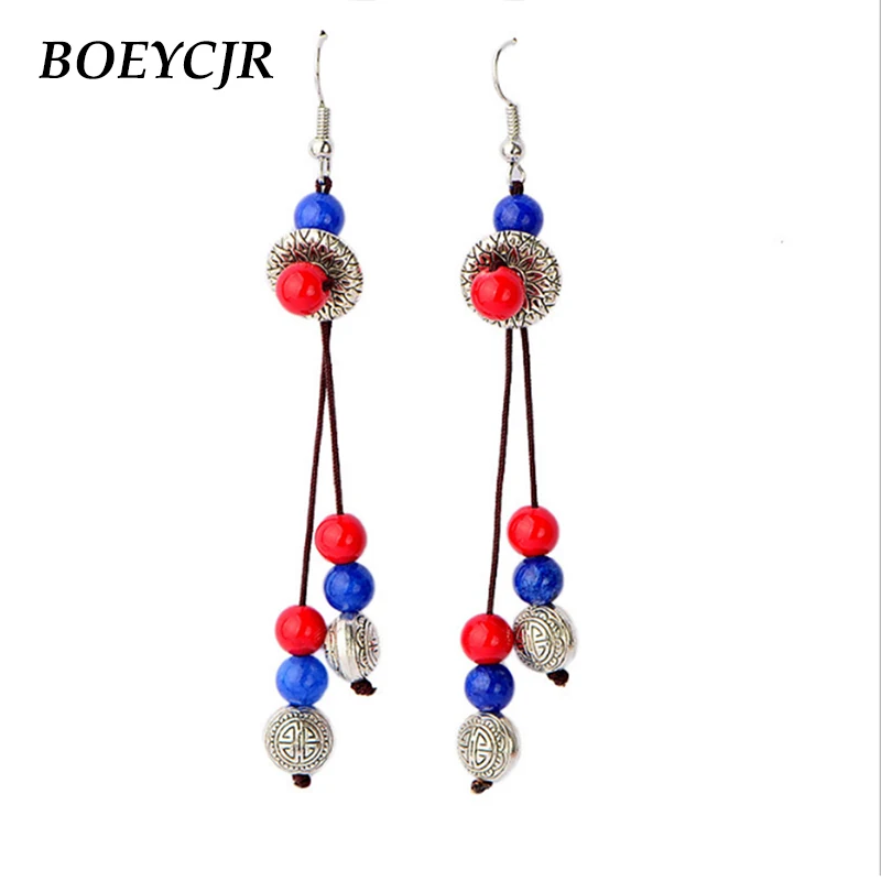 Женские винтажные серьги BOEYCJR натуральный камень кисточка ручной работы модные