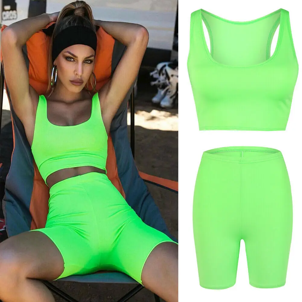Женский укороченный топ и шорты облегающий спортивный костюм для бега комплект