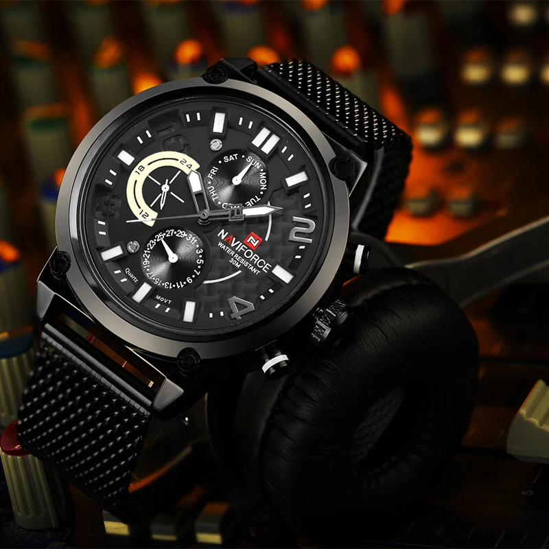 NAVIFORCE мужские часы с датой недели, спортивные мужские часы, Топ бренд, Роскошные, военные, бизнес, натуральная кожа, кварцевые мужские часы, подарок 9068