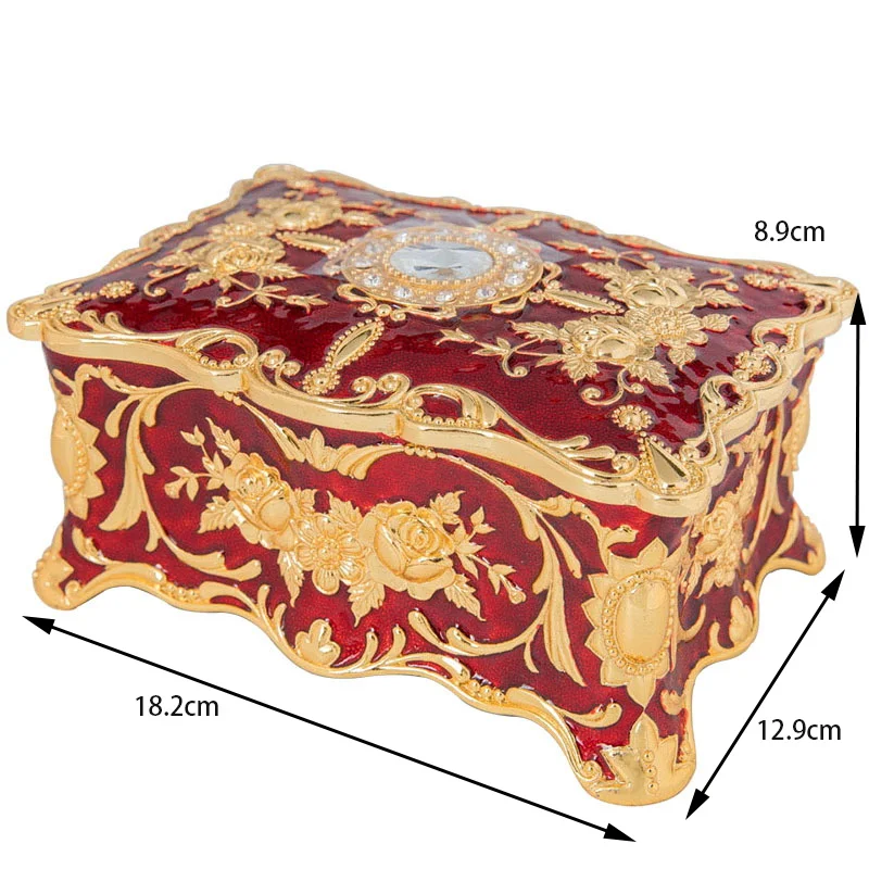 

European jewelry storage box Zinc alloy double jewellery storage Metal retro flower treasure chest wedding decoration gift box