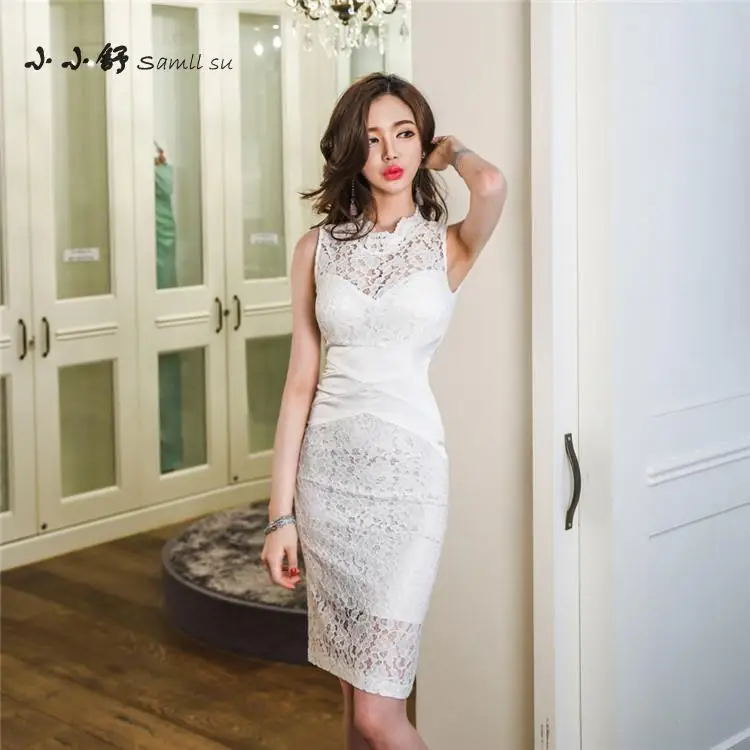 Женское кружевное платье без рукавов облегающее белое в винтажном стиле для