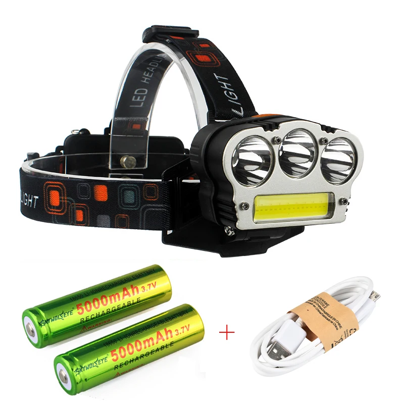 

COB LED Headlamp 3X T6 Led+ COB Lights Sources Headlights 6 Modes 18650 Cycling headlight Rechargeable Headlamps