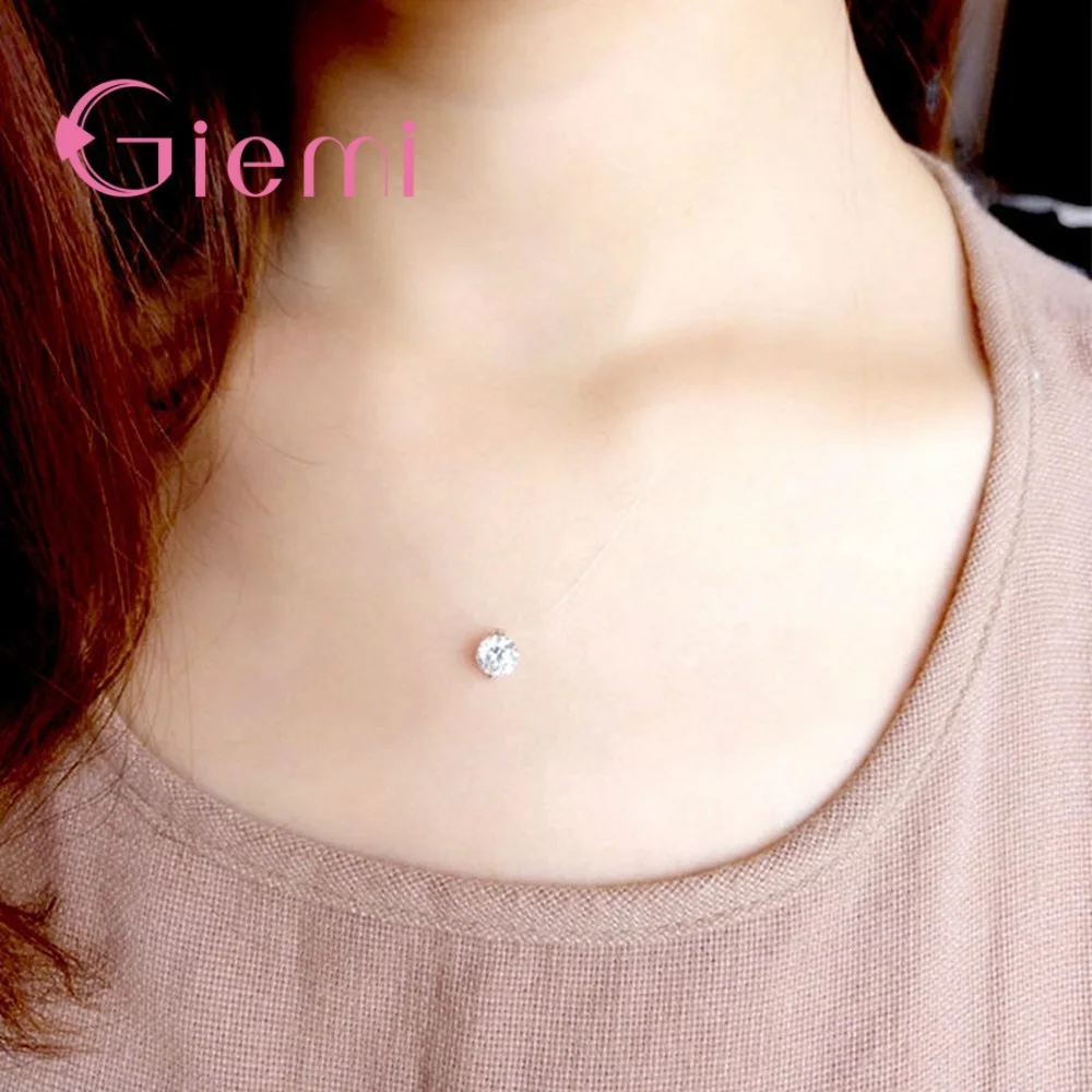 Модное ожерелье из стерлингового серебра 925 пробы с подвеской женское невидимой