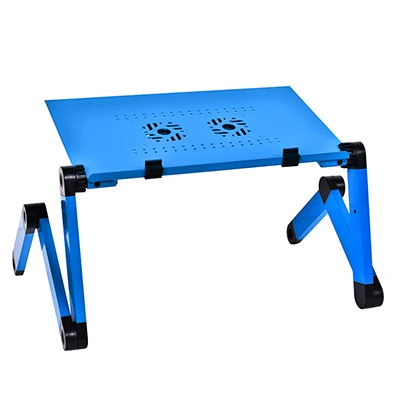 Blue with Doubl fan Алюминиевый легкий компьютерный стол эргономичный ТВ-кровать раскладной стол кровать Ajdustable ноутбук лоток стоящий стол с охлаждающим вентилятором - Цвет: Blue with Doubl fan
