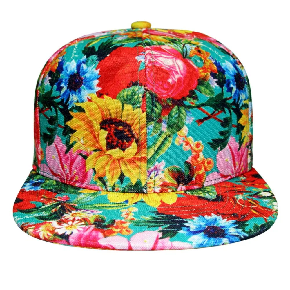 Стильный цветочный принт яркие цвета плоский козырек Снэпбэк для женщин Модный